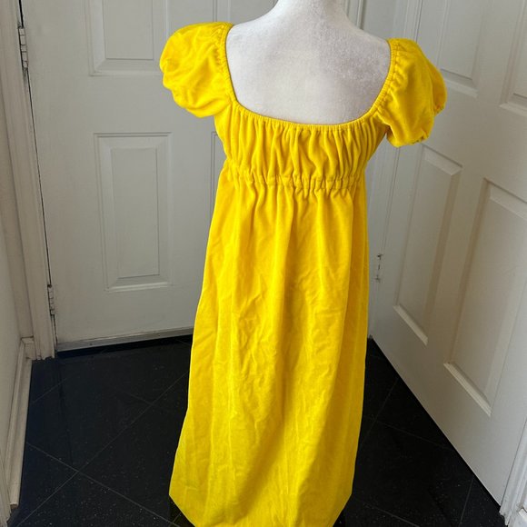 Vintage 70s Byer California Yellow Maxi Dress Empire Waist, Velvet Juliet Gown S - Picture 4 of 9